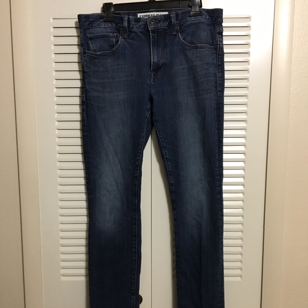 Like New Express Rocco 32x32 Blue Slim Fit Skinny Leg Jeans - Picture 2 of 7